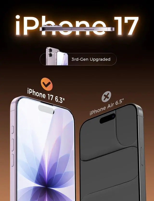Alt view image 2 of 7 - 3rd Gen for iPhone 17 Screen Protector, Easy Installation 2 pack
