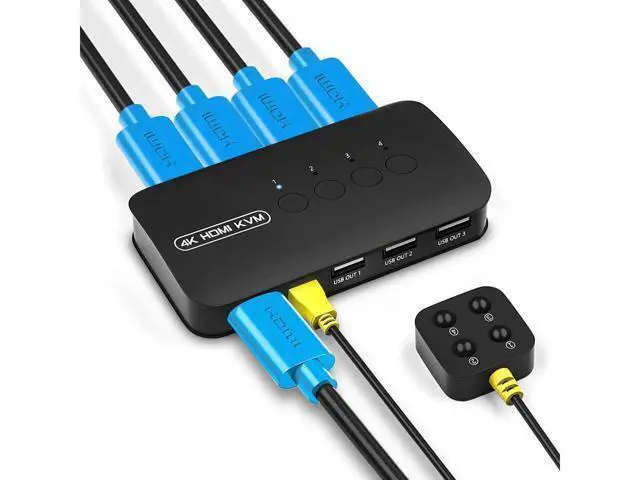 Alt view image 7 of 12 - 4 Ports HDMI KVM Switch, HDMI USB Selector for 4 Computers Share Keyboard Mouse Printer and One HD 4K@30Hz Monitor, Including 4 KVM Cables eokCXOY