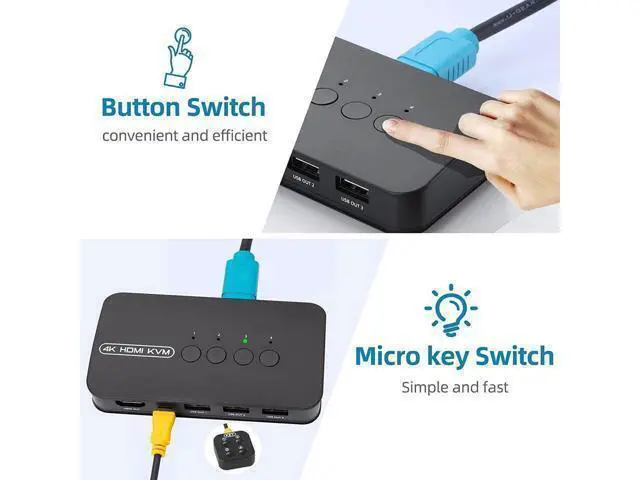 Alt view image 11 of 12 - 4 Ports HDMI KVM Switch, HDMI USB Selector for 4 Computers Share Keyboard Mouse Printer and One HD 4K@30Hz Monitor, Including 4 KVM Cables eokCXOY