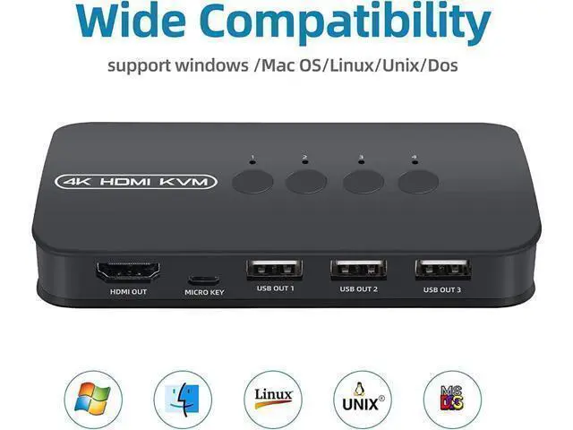 Alt view image 12 of 12 - 4 Ports HDMI KVM Switch, HDMI USB Selector for 4 Computers Share Keyboard Mouse Printer and One HD 4K@30Hz Monitor, Including 4 KVM Cables eokCXOY