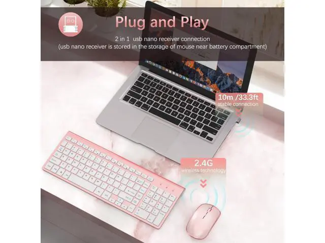 Alt view image 7 of 10 - Wireless Keyboard and Mouse,2.4G Full Size and Portable Wireless Keyboard with Numeric Keyboard or Computer/Desktop/Laptop/Windows 10/8/7 -Pink
