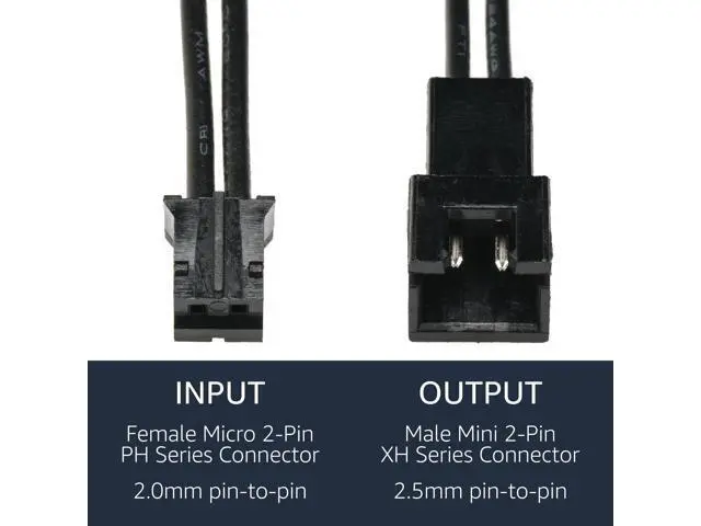 Alt view image 4 of 4 - Vszerda 2-Pin Micro PH 2.0mm Female to Mini XH 2.5mm Male Connector Adapter Cable for Cooling Fans, Sensors, and Other Devices (2-Pack)