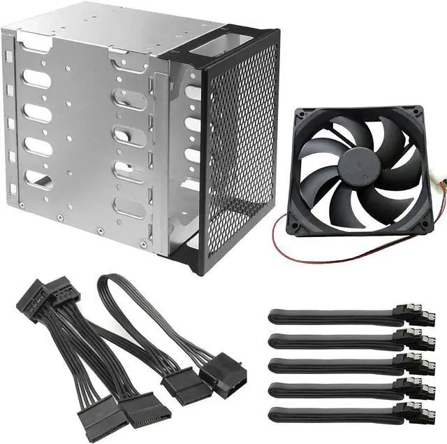 Alt view image 8 of 13 - 5X 3.5 HDD Hard Drive Cage Rack with Fan Space SAS SATA Hard Drive Disk Tray Caddy with 12cm Fan 15Pin/4Pin SATA Cable for Computer (with 4Pin SATA Cable)