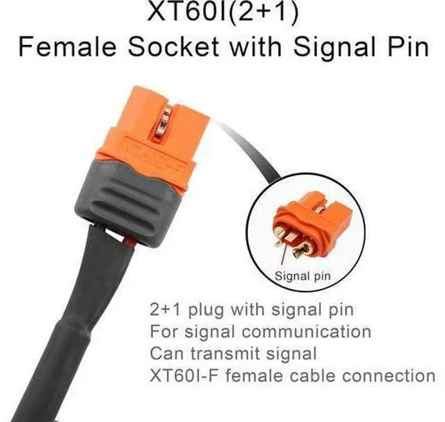 Alt view image 13 of 14 - DC to XT60 Power Cable,1M/3FT 14AWG DC 5.5mm X 2.1mm Male to XT60I (2+1) with Signal Pin Female Adapter Cable(XT60 to DC5521)