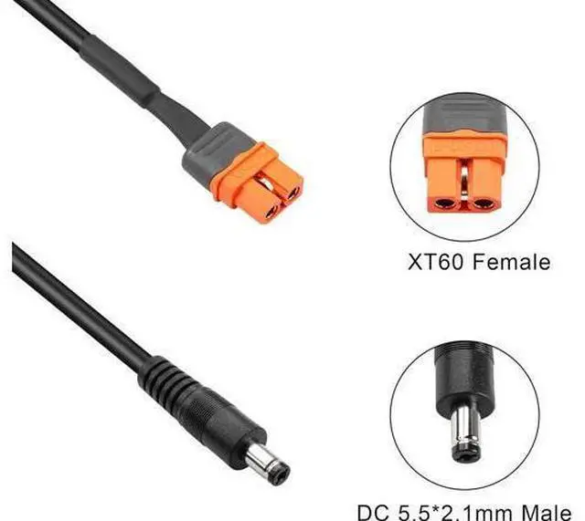 Alt view image 14 of 14 - DC to XT60 Power Cable,1M/3FT 14AWG DC 5.5mm X 2.1mm Male to XT60I (2+1) with Signal Pin Female Adapter Cable(XT60 to DC5521)