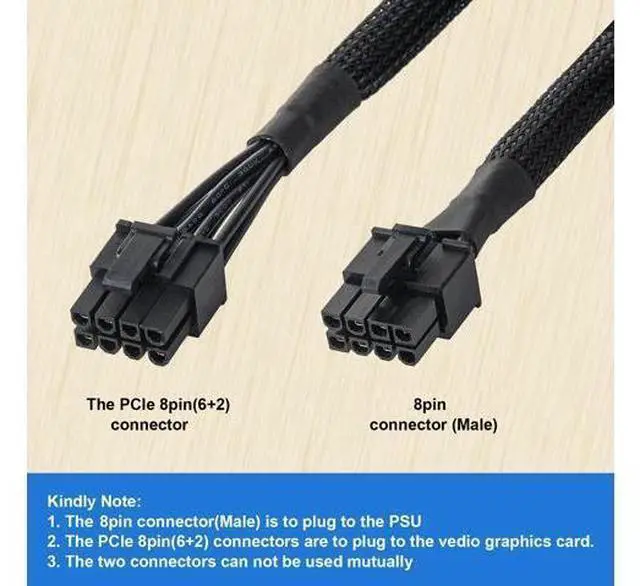 Alt view image 11 of 14 - Vszerda 2 Pack of PCIE Cable for Seasonic, PSU 8 pin Male to Dual PCIe 8pin (6+2) Male Power Supply for Seasonic Modular Power Supply (65cm)