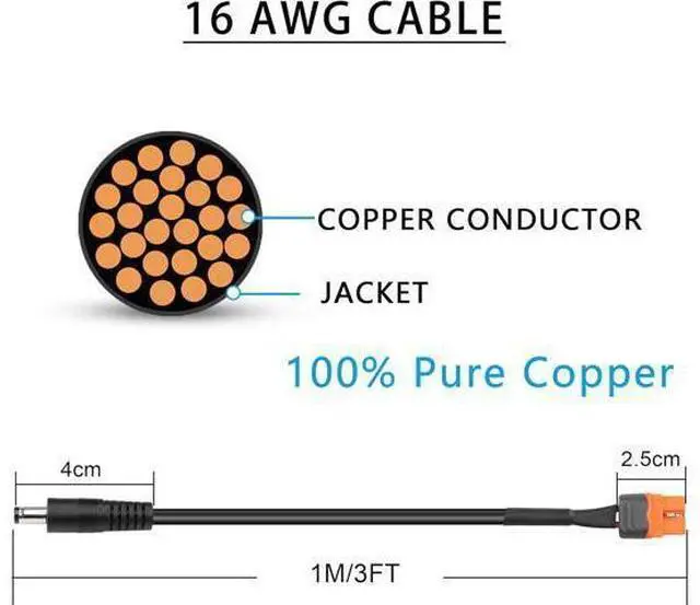 Alt view image 11 of 14 - DC to XT60 Power Cable,1M/3FT 14AWG DC 5.5mm X 2.1mm Male to XT60I (2+1) with Signal Pin Female Adapter Cable(XT60 to DC5521)