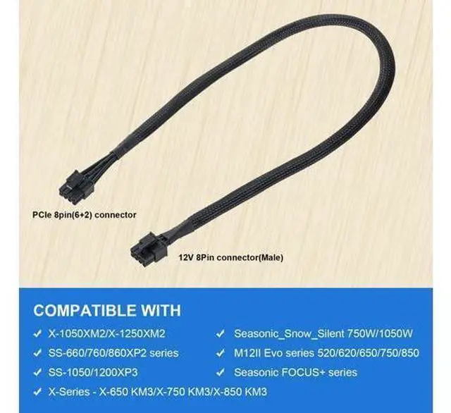 Alt view image 13 of 14 - Vszerda 2 Pack of PCIE Cable for Seasonic, PSU 8 pin Male to Dual PCIe 8pin (6+2) Male Power Supply for Seasonic Modular Power Supply (65cm)