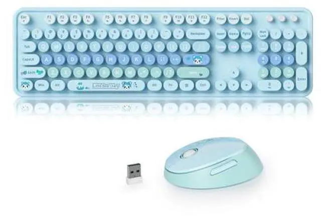 Alt view image 6 of 10 - Ussixchare Blue Keyboard and Mouse Combo Wireless Keyboard and Mouse Retro Typewriter Keyboard with Number Pad 2.4GHz Cute Mouse for Pc Laptop(Blue)