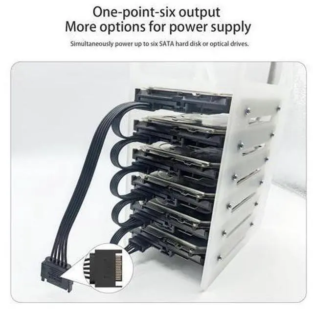 Alt view image 11 of 14 - Vszerda sata Power Splitter Cable 6 Way, 15 Pin SATA to 6 for HDDSSDOptical Drives, sata Power Connector Supply Extension Cable, Black