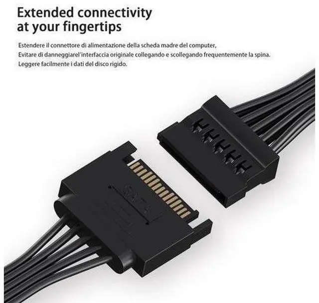 Alt view image 12 of 14 - Vszerda sata Power Splitter Cable 6 Way, 15 Pin SATA to 6 for HDDSSDOptical Drives, sata Power Connector Supply Extension Cable, Black