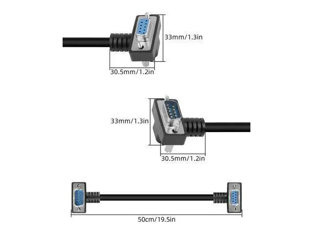 Alt view image 11 of 14 - Vszerda RS232 Serial Cable, 90 Degree DB9 Male to Female 9 Pin Straight Through Extension Cable for Data Access (1.6FT)