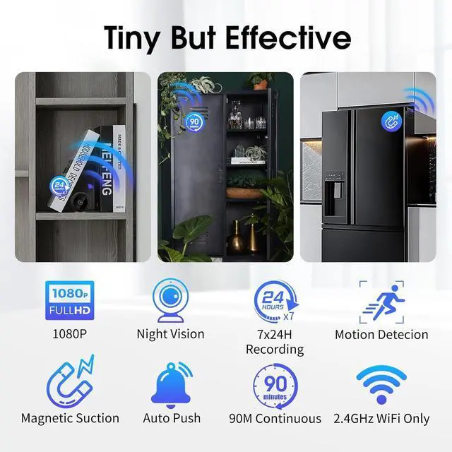 Alt view image 9 of 14 - Mini Hidden spy Camera, 1080P Wireless high-Definition Indoor Baby and pet Nanny Monitoring Camera, Miniature Cameras for Motion Detection