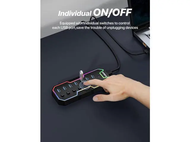 Alt view image 12 of 14 - USB 3.0 Hub 7 Ports USB Expander with RGB LED Strip USB Hub for Laptop Individual LED On/Off Switches for Mac PC Desktop Flash Drive Mobile HDD