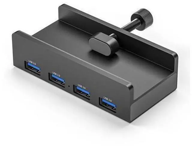 Alt view image 6 of 10 - RAMAHP USB 3.0 Hub, USB Hub Clamp, Aluminum 4-Port USB Splitter with Extra Power Supply Port, Desktop Powered USB Hub for Monitors/Desks 4 USB Black