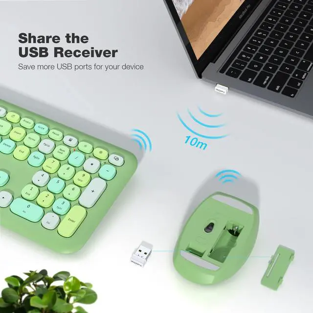 Alt view image 7 of 10 - MOFII Wireless Keyboard and Mouse Combo Silent, Slim Compact 2.4G USB Full Size Wireless Mouse and Keyboard Combo, Cute 110 Keys Keyboard for PC, Notebook, MacBook, Tablet, Laptop, Windows System