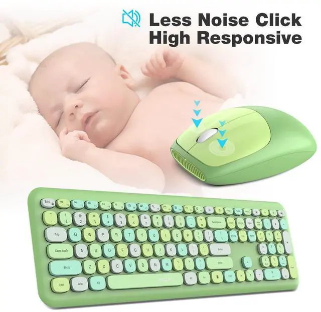Alt view image 9 of 10 - MOFII Wireless Keyboard and Mouse Combo Silent, Slim Compact 2.4G USB Full Size Wireless Mouse and Keyboard Combo, Cute 110 Keys Keyboard for PC, Notebook, MacBook, Tablet, Laptop, Windows System