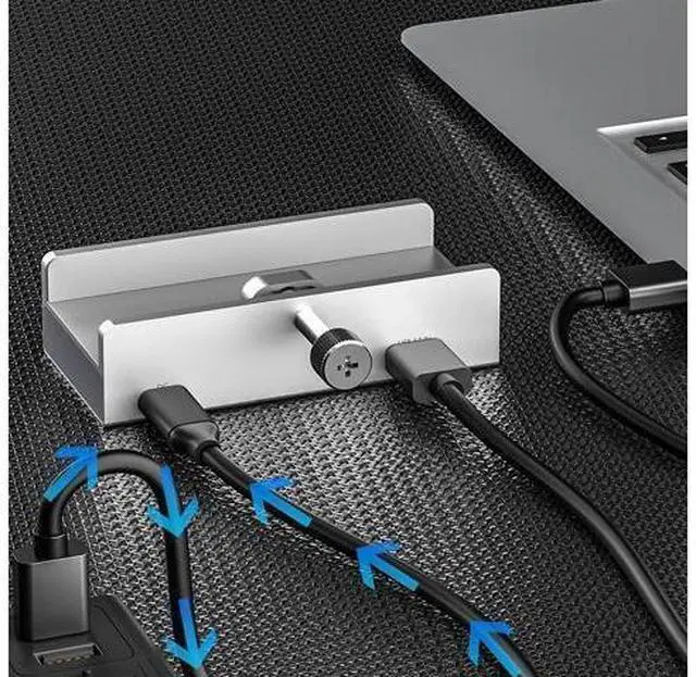 Alt view image 7 of 10 - RAMAHP USB 3.0 Hub, USB Hub Clamp, Aluminum 4-Port USB Splitter with Extra Power Supply Port, Desktop Powered USB Hub for Monitors/Desks 4 USB Black