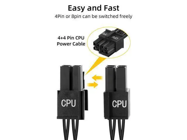 Alt view image 9 of 14 - Vszerda CPU Cable for Cor/sair PSUs,60CM CPU 8Pin to 8Pin PSUs to 20CM 8 Pin (4+4) CPU Power Cable,Male to Male CPU Power Cable for Modular Power Supply(Black,18AWG)