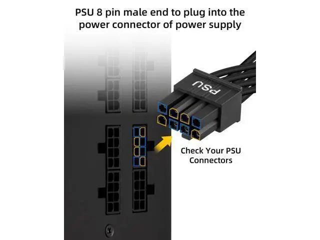 Alt view image 12 of 14 - Vszerda CPU Cable for Cor/sair PSUs,60CM CPU 8Pin to 8Pin PSUs to 20CM 8 Pin (4+4) CPU Power Cable,Male to Male CPU Power Cable for Modular Power Supply(Black,18AWG)