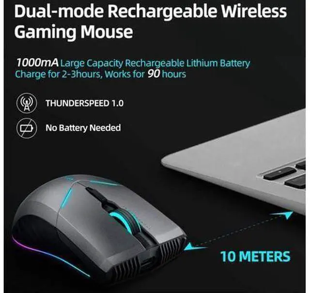 Alt view image 10 of 14 - ThundeRobot ML701 Wireless Gaming Mouse, Rechargeable Computer Gaming Mouse 5 Adjustable DP, 7 Color Light, 500Hz Polling Rate Gamer Mouse