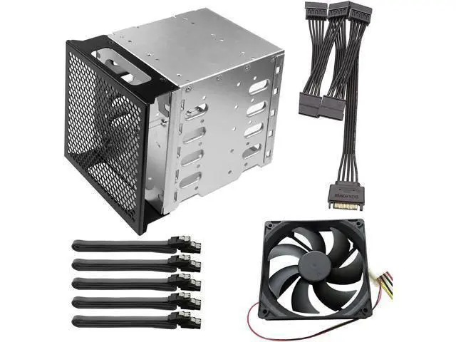 Alt view image 8 of 14 - 5X 3.5 HDD Hard Drive Cage Rack with Fan Space SAS SATA Hard Drive Disk Tray Caddy with 12cm Fan 15Pin/4Pin SATA Cable for Computer (with 15Pin SATA Cable)