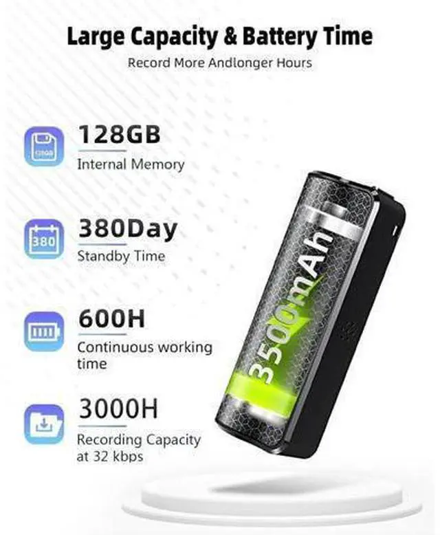 Alt view image 9 of 14 - 128G Magnetic Voice Recorder with AI Intelligent Triple Noise Cancellation, 35 Days Continuous Recording Device, Voice Activated Voice Recorder, Digital Voice Recorder for Meetings/Interviews/Classes