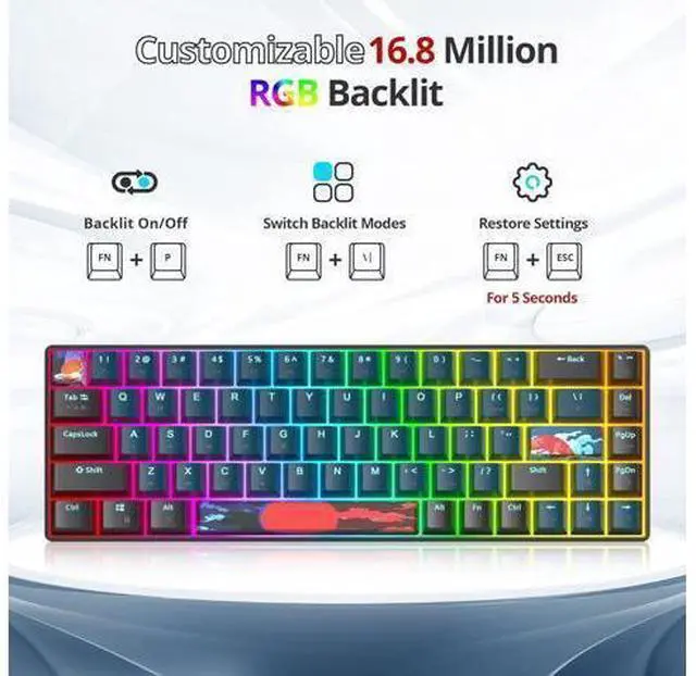 Alt view image 10 of 12 - 65 Percent Mechanical Gaming Keyboard 68 Keys RGB Gaming Keyboard with Red Switch Wired Keyboard for Windows PS4/5 Xbox Gamers(68 Monster)