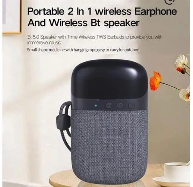 Alt view image 11 of 14 - Portable 2 in 1 Wireless Earphone Wireless Bluetooth Speaker Gaming Headset Outdoor Sport Wireless Earbuds Wireless Stereo Speaker (Black)