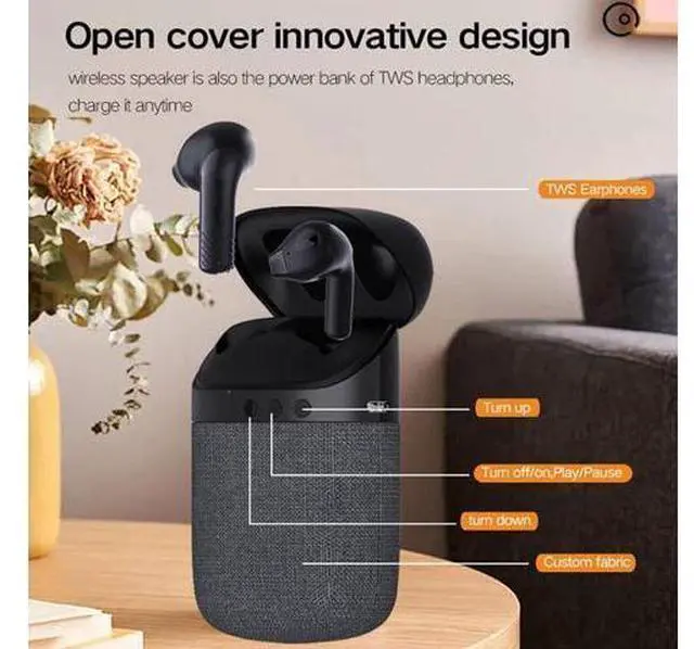 Alt view image 13 of 14 - Portable 2 in 1 Wireless Earphone Wireless Bluetooth Speaker Gaming Headset Outdoor Sport Wireless Earbuds Wireless Stereo Speaker (Black)