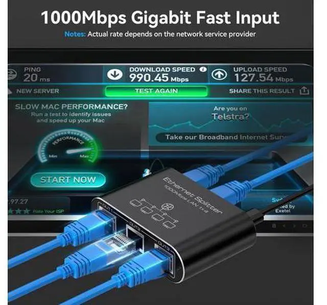 Alt view image 10 of 14 - Ethernet Splitter 1 to 4 1000Mbps Internet Splitter LAN Splitter Either Network Splitter Ethernet Switch Suitable for Cat6/7/8 Cable