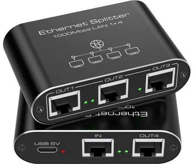 Alt view image 8 of 14 - Ethernet Splitter 1 to 4 1000Mbps Internet Splitter LAN Splitter Either Network Splitter Ethernet Switch Suitable for Cat6/7/8 Cable