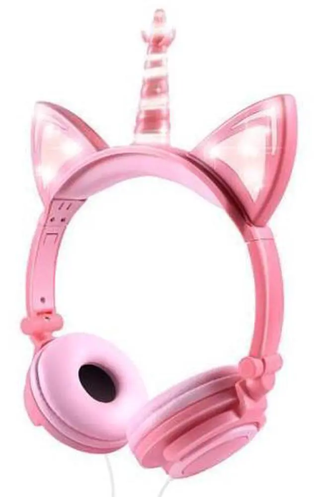 Alt view image 6 of 10 - isightguard Kids Headphones, Unicorn Headphones Wired Headphones,On Ear, Cat Ear Headphones with LED for Girls, 3.5mm Audio Jack for Cell Phone