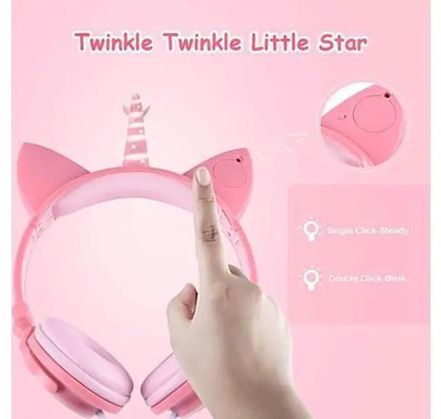 Alt view image 9 of 10 - isightguard Kids Headphones, Unicorn Headphones Wired Headphones,On Ear, Cat Ear Headphones with LED for Girls, 3.5mm Audio Jack for Cell Phone