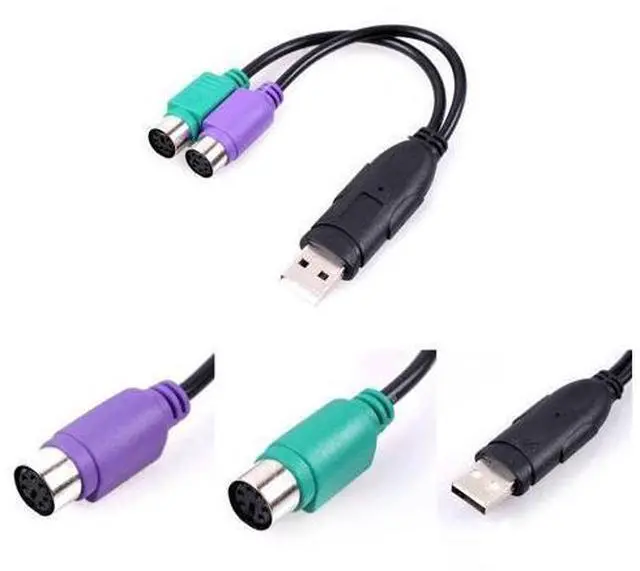 Alt view image 8 of 8 - USB to PS2 adapter cable, USB to keyboard and mouse adapter cable, USB to 2-outlet splitter with chip
