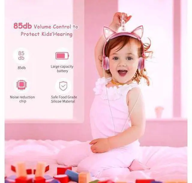 Alt view image 10 of 10 - isightguard Kids Headphones, Unicorn Headphones Wired Headphones,On Ear, Cat Ear Headphones with LED for Girls, 3.5mm Audio Jack for Cell Phone