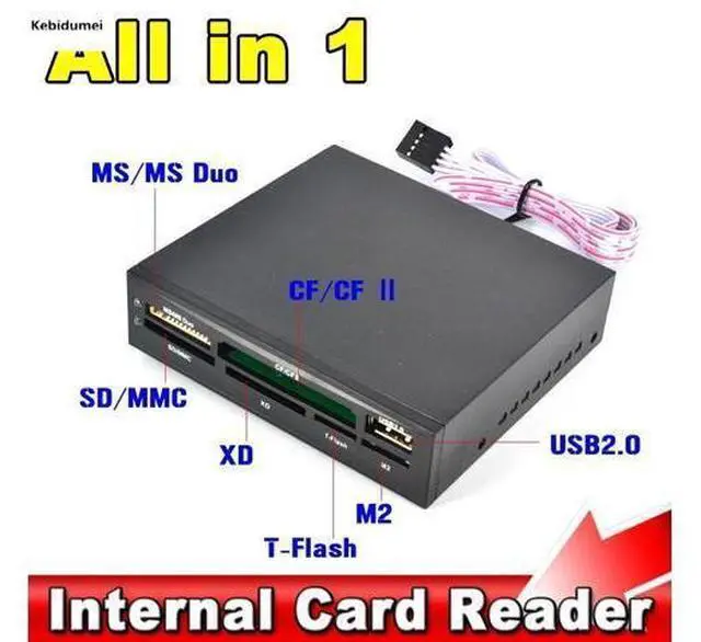 Alt view image 6 of 10 - In 1 Internal Card Reader USB 2.0 3.5" Floopy Bay Front Panel SDHC Micro SD MMC CF XD TF Flash Memory Card Reader
