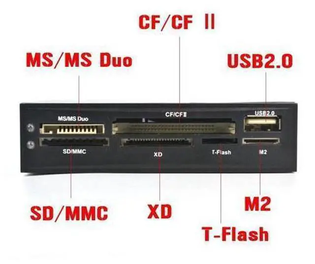 Alt view image 7 of 10 - In 1 Internal Card Reader USB 2.0 3.5" Floopy Bay Front Panel SDHC Micro SD MMC CF XD TF Flash Memory Card Reader