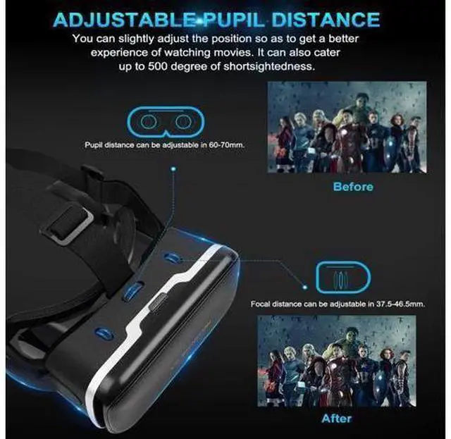 Alt view image 12 of 14 - VR Headset HD 3D Glasses Virtual Reality Headset for VR Games & 3D Movies, VR Goggles Compatible for 4.7-6 inch Smartphones