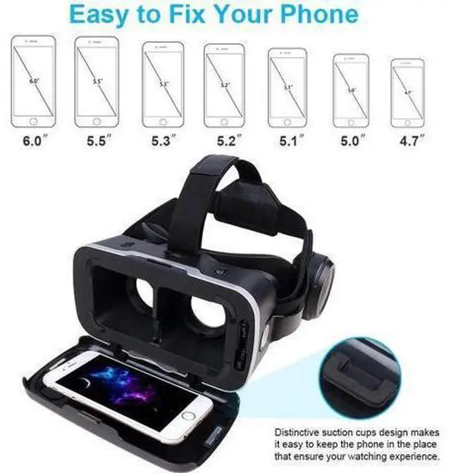 Alt view image 14 of 14 - VR Headset HD 3D Glasses Virtual Reality Headset for VR Games & 3D Movies, VR Goggles Compatible for 4.7-6 inch Smartphones