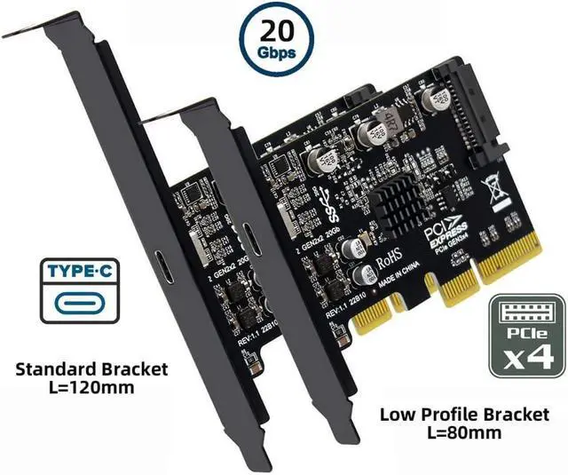 Alt view image 13 of 14 - USB 3.2 Gen2 Type-C 20Gbps USB-C to PCI-E 4X Express Card Adapter for Desktop Motherboard