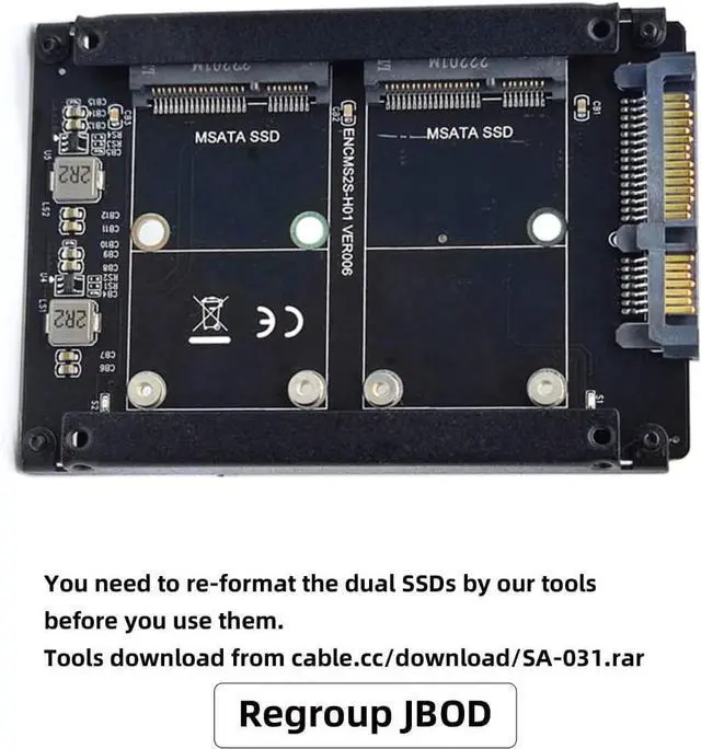Alt view image 9 of 14 - Dual MSATA Mini-SATA SSD Card JOBD Raid0 Span Bridge to 2.5inch SATA Combo HDD Disk Drive Enclosure