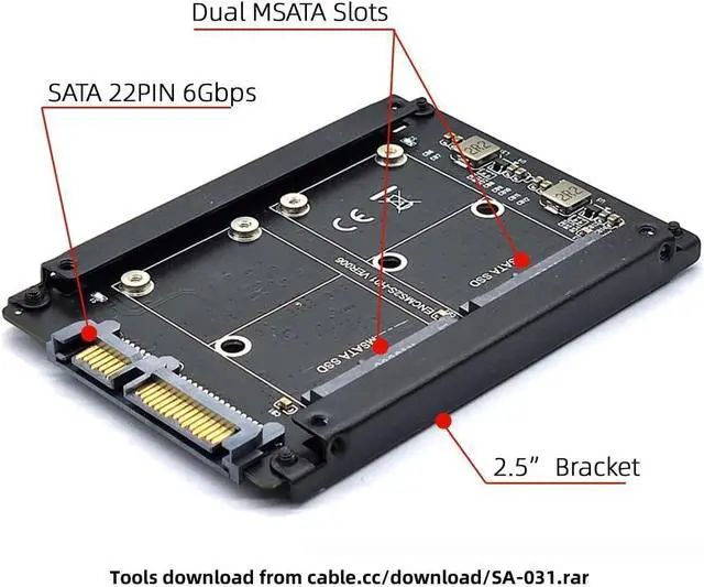 Alt view image 10 of 14 - Dual MSATA Mini-SATA SSD Card JOBD Raid0 Span Bridge to 2.5inch SATA Combo HDD Disk Drive Enclosure