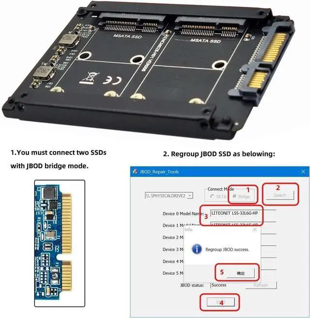 Alt view image 12 of 14 - Dual MSATA Mini-SATA SSD Card JOBD Raid0 Span Bridge to 2.5inch SATA Combo HDD Disk Drive Enclosure
