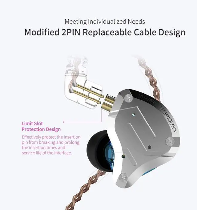 Alt view image 13 of 14 - KZ ZS10 Pro Wired in Ear Headphones, 4BA+1DD Hybrid 10 Drivers HiFi Bass in Ear Monitor Earphones, Noise Cancelling EarbudNo Mic, glaregold