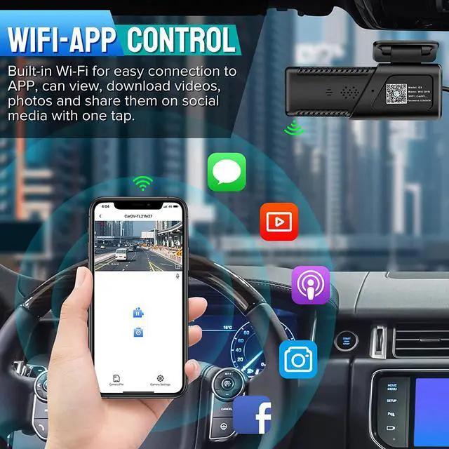 Alt view image 10 of 14 - Dash Cam, 2K WiFi FHD 1080P Dash Camera for Cars, Mini Car Camera, Dash Cam Front with 160° Wide Angle, 32GB SD Card, Night Vision, Loop Recording, 24H Parking Monitor, Support 128GB Max