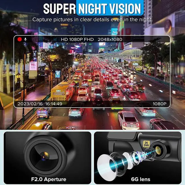 Alt view image 12 of 14 - Dash Cam, 2K WiFi FHD 1080P Dash Camera for Cars, Mini Car Camera, Dash Cam Front with 160° Wide Angle, 32GB SD Card, Night Vision, Loop Recording, 24H Parking Monitor, Support 128GB Max