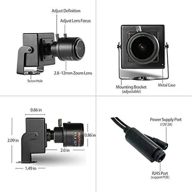 Alt view image 10 of 10 - Revotech Zoom Mini POE IP Camera, HD 3MP Indoor Security Camera 2.8-12mm Manual Zoom Lens P2P Remote View CCTV Video Cam H.265 (I712-P Black)