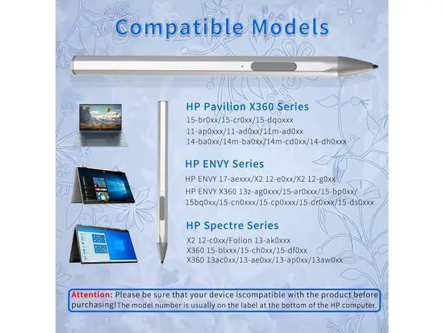 Alt view image 2 of 7 - BONAEVER Stylus Pen for HP Envy X360 Pavilion X360 Specter X360 Spectre X2 Envy X2 Rechargeable MPP 2.0 Tilt Active Pen with 4096 Pressure Sensitivity, Palm Rejection, Magnetic Attachment Function