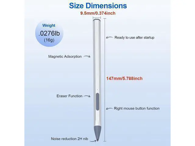 Alt view image 6 of 7 - BONAEVER Stylus Pen for HP Envy X360 Pavilion X360 Specter X360 Spectre X2 Envy X2 Rechargeable MPP 2.0 Tilt Active Pen with 4096 Pressure Sensitivity, Palm Rejection, Magnetic Attachment Function